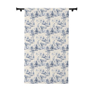 Blue Toile Pastoral Curtains (1 panel) - Farmhouse curtains; blue bird french toile curtains, blackout curtains