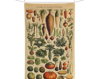 Vintage Fall Vegetables Tea Towel, Rustic Vintage Autumn Print, Fall Hostess Gift, Adolphe Millot Botanical Print