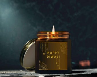 Hand poured Diwali Candles Scented Coconut Apricot Wax Candles (4oz, 9oz), Diwali Gift, diyas, vegan gift, Indian gift, Diwali altar