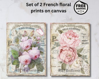 Set of 2 Pastel French Bathroom Wall Art | French Shabby Chic Floral Wall Art Canvas, French country cottage , French provincial set, 12X16&quot;