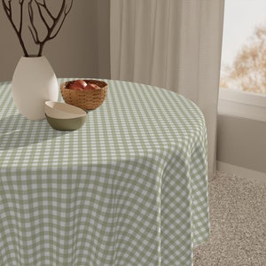 Pastel Green Gingham Tablecloth, Cotton or Polyester, Square or Rectangular, Retro Vichy Tablecloth for Spring, French restaurant tablecloth