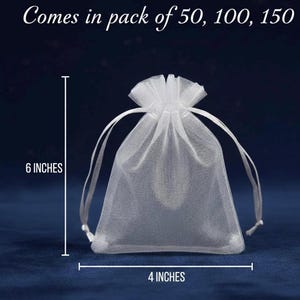 White Organza Favor Bags Bulk 50 100 150 Pack – 4x6 or 6x9 Inch Sheer Drawstring Sachets – Wedding Birthday Bags image 4