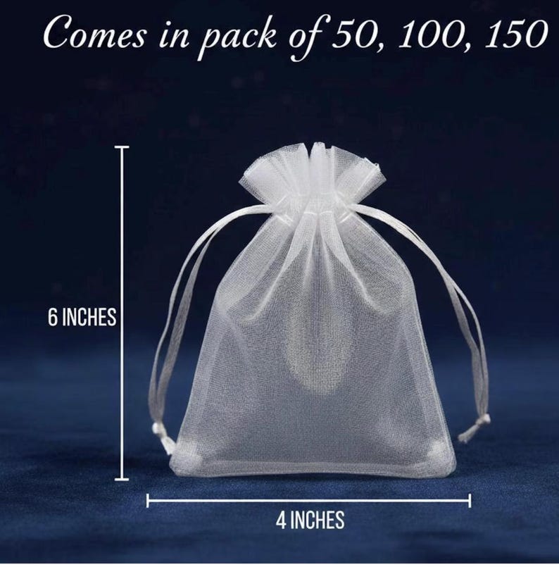 White Organza Favor Bags Bulk 50 100 150 Pack – 4x6 or 6x9 Inch Sheer Drawstring Sachets – Wedding Birthday Bags image 4