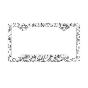 Black Floral Toile License Plate Frame: Chinoiserie Car Accessory Single Plate Frame