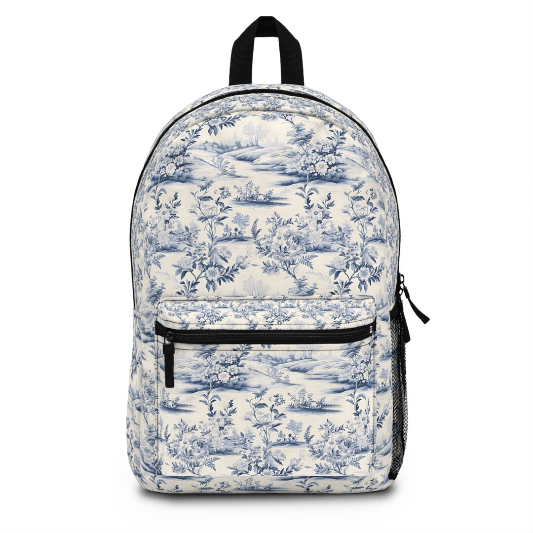 Decorate Floral Backpack - Cream and Blue Hydrangea Backpack Back to School Book Bag Blue Floral Back  main image 2