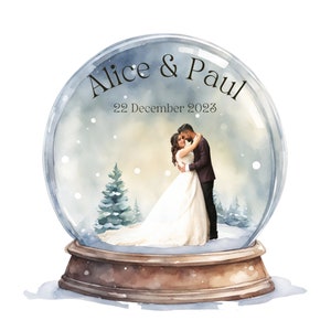DIGITAL FILE - Custom Couple Portrait Picture inserted in a Snow Globe Watercolor Image, Personalized wedding couple image for stationery