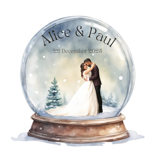 DIGITAL FILE ONLY - Custom Wedding Snow Globe Clipart, Personalized wedding couple image for wedding stationery, invitation, thank you cards