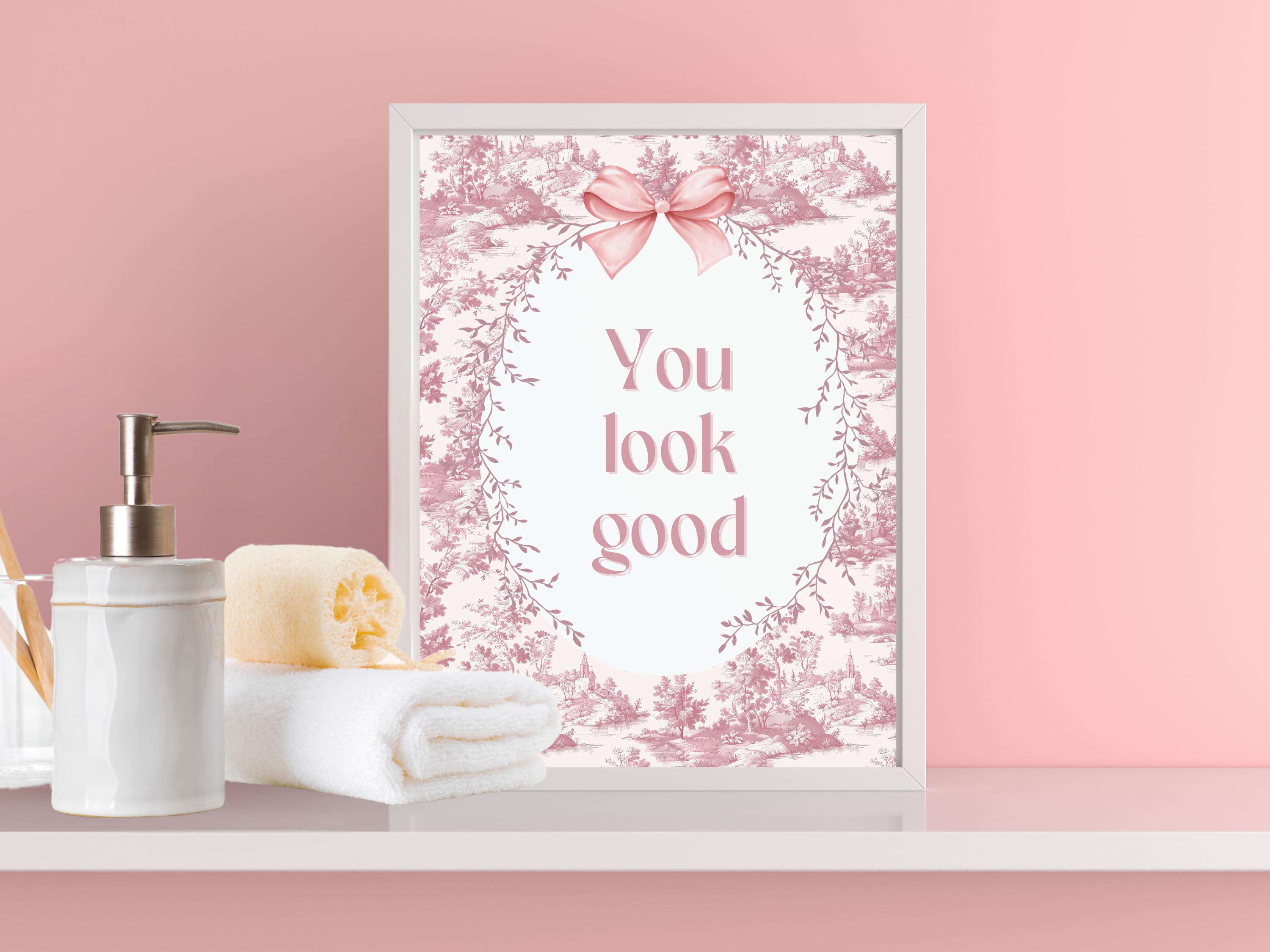 Pink Bathroom Wall Decor, Coquette Bathroom Art, Pink Toile Wall Art With  Inspirational Quote, Fine Art Print, Powder Room Decor - Etsy, image size:3000x2250