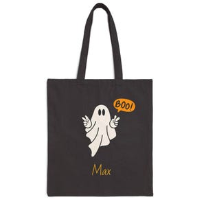 Personalized Trick or Treat Halloween tote for tween or teen, spooky season, Cotton Canvas Tote Bag, bag for him, Boo Halloween gift