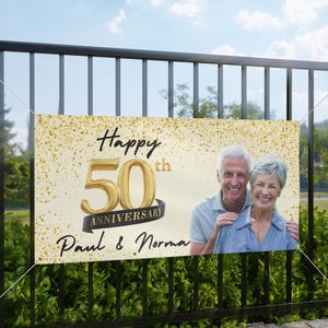 Personalized 50th Wedding Anniversary Banner, Elegant Decor, Customizable Milestone Party Sign, Outdoor Display, Golden decor
