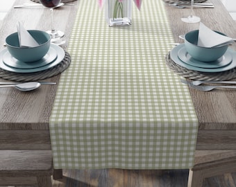 Spring Green Gingham table runner, Sage green Tablescape, Spring 2024 table decor