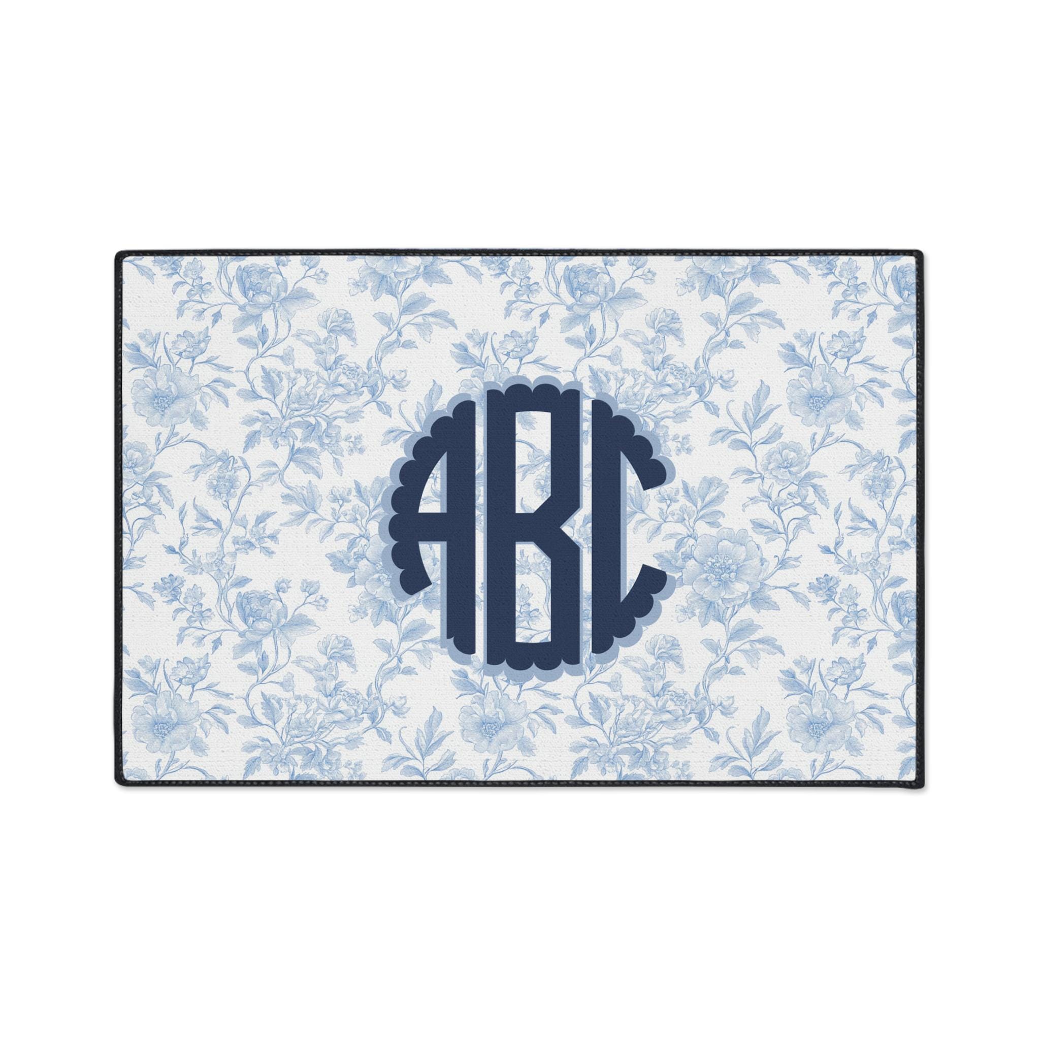 Preppy Blue Rug Preppy Initials Monogram Rug | Personalized Dorm & Roommate Matching ...