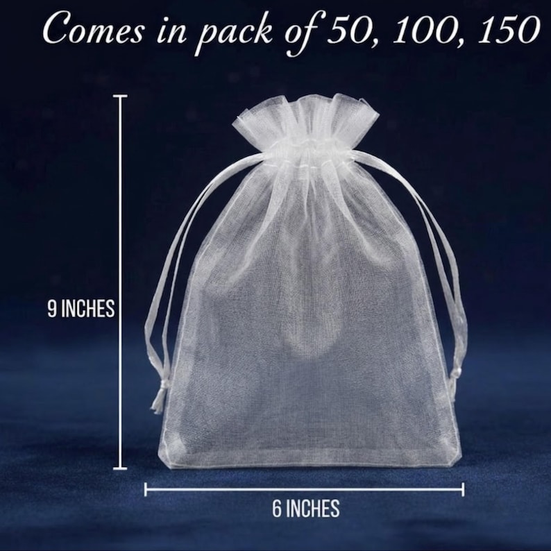 White Organza Favor Bags Bulk 50 100 150 Pack – 4x6 or 6x9 Inch Sheer Drawstring Sachets – Wedding Birthday Bags image 5