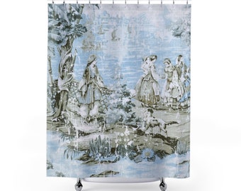 Bosporus Flax Shower Curtain, Renaissance and Tropical Leaf Shower Curtains, long shower curtains, shabby chic bathroom, luxurious bathroom