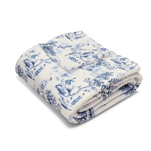Blue Toile De Jouy Fleece Throw Blanket: French Country Decor - Etsy