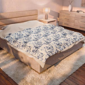 Blue French Toile de Jouy Home Decor Set: Farmhouse Throw Blanket & Pillows, Navy and White Pillow, French Pastoral Toile Accent image 4