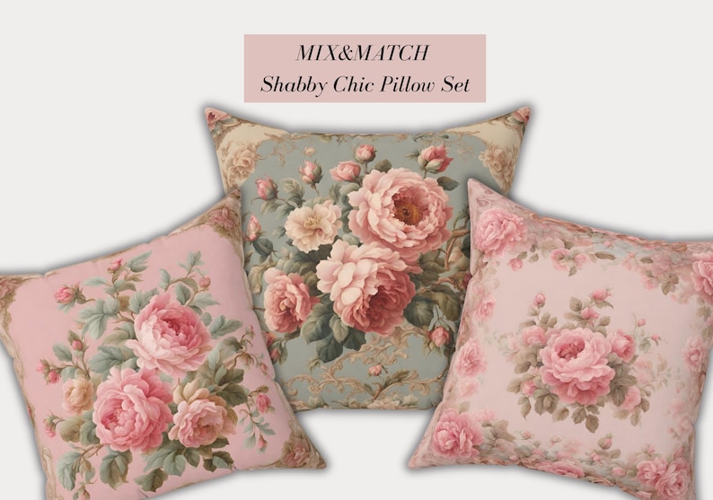 shabby chic french country pillows with floral roses