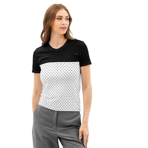 Cotton Polka Dot T-Shirt, Black and White Top, Elegant Wedding Guest outfit, Women Spring outfit, Retro French casual chic shirt for her