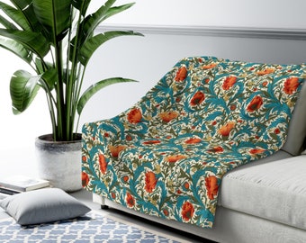 William Morris Print Throw blanket, Floral Victorian throw, bohemian, shabby chic living room decor, shabby chic plush blanket, velveteen