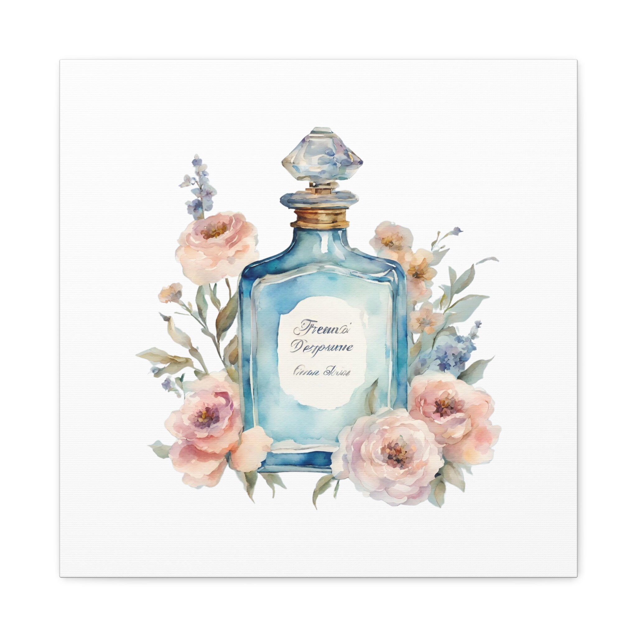 Blue French Perfume Bathroom Wall Art With Roses, Shabby Chic Bathroom