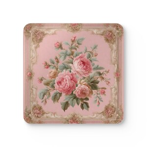 Floral Farmhouse Coaster Set of 4: Shabby Chic Cork Coasters, Rococo Home Accent image 6