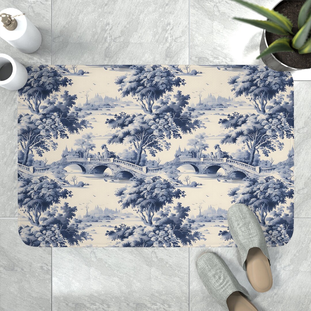 French Provincial Large Bath Mat With Pastoral Scene, Memory Foam Bath ...