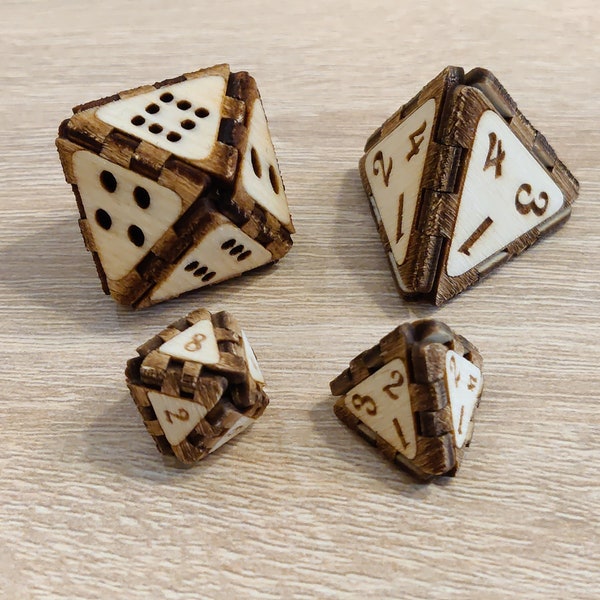 Fource-sided and eight-sided dice - D4 and D8 (two sizes each) - SVG file for laser cutter