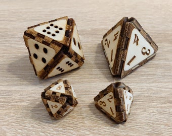 Laser cutter files (SVG): D4 and D8 dice, two sizes each (16mm and 24mm)