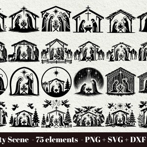 Scena Narodzenia svg / Sylwetka Narodzenia svg / Scena Żłóbka PNG / Clipart Bożego Narodzenia / Użytek komercyjny / Natychmiastowe pobranie
