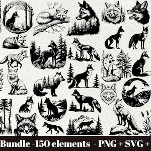 Bundle svg renard / laser svg renard / renard des bois svg / renard dans les bois / animaux de la forêt silhouette svg / téléchargement immédiat / usage commercial
