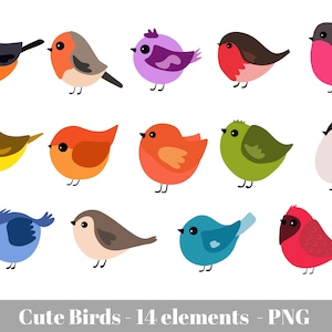 Imágenes prediseñadas de pájaros lindos / Pájaros Kawaii / Archivos lindos para la habitación del bebé / Pájaro dibujado a mano / Arte digital de pájaros / Archivo de corte de pájaro lindo