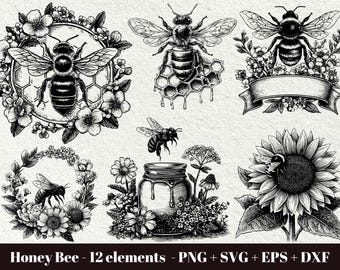 Honey Bee SVG Bundle / Bee Laser Engraving File / Bee Honeycomb Laser File (12 files) (Digital Download - Commercial use)
