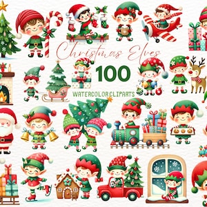 Kerstelf aquarel clipart/kerstmis karakters clipart/cute kerst aquarel clipart/leuke kerst karakters png