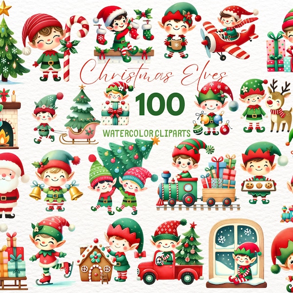 Christmas Elf Watercolor Clipart / Christmas Characters Clipart / Cute Christmas watercolor clipart / Cute Christmas Characters PNG