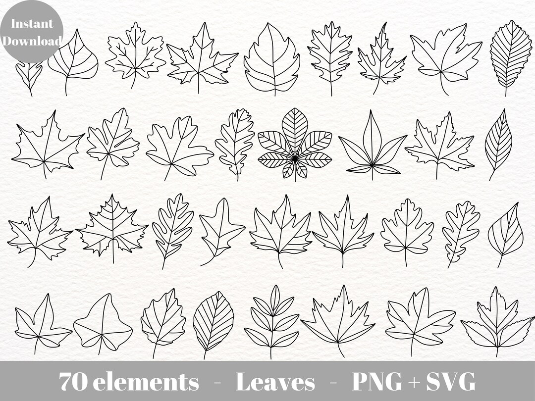 Leaf Svg Outline Leaves Clipart SVG Files For Cricut Hand Drawn 