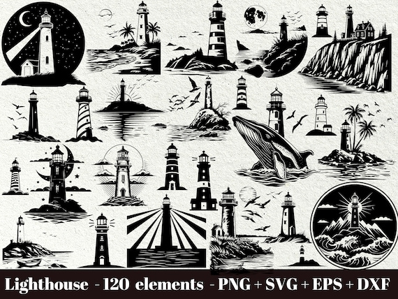 Lighthouse svg bundle laser / Lighthouse silhouette / Ocean Lighthouse SVG / Nautical svg file / Instant Download / Commercial use clipart