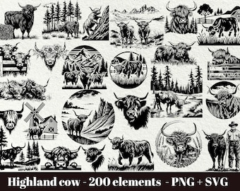 Highland Cow SVG for Cricut / Highland cow with flowers on head SVG / Highland cow silhouette svg / Farm SVG Bundle / Commercial use
