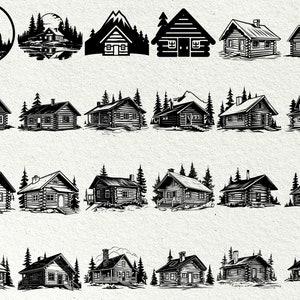 Cabaña de troncos svg, Casa de montaña svg, Casa en el bosque svg, Cabaña rústica svg, Descarga instantánea, Paquete de montaña Svg, Uso comercial imagen 3