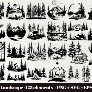 Forest Landscape SVG /  Forest scene svg / Forest silhouette svg / Instant Download / Mountain Svg Bundle / Commercial use / Woodland SVG