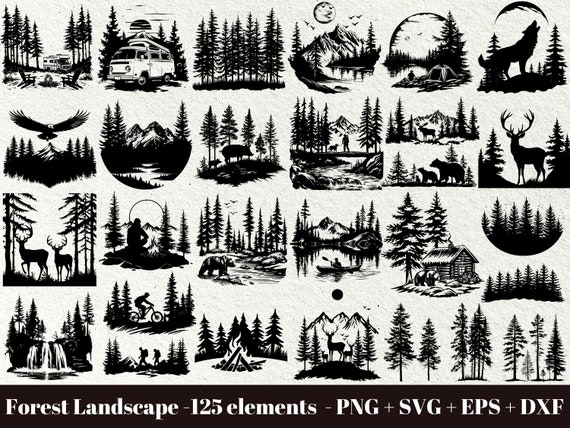 Forest Landscape SVG /  Forest scene svg / Forest silhouette svg / Instant Download / Mountain Svg Bundle / Commercial use / Woodland SVG
