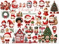 Cute Christmas watercolor clipart \/ Santa's village clipart \/ Cute christmas animal clipart \/Christmas Characters \/ Commercial use clipart product logo