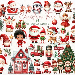 Leuke kerst aquarel clipart / Santa's dorp clipart / schattige kerst dieren clipart / kerst tekens / commercieel gebruik clipart