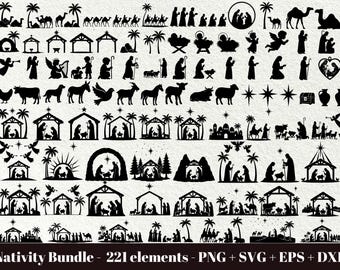 Nativity scene svg laser / Nativity silhouette svg / Manger Scene PNG / Christmas nativity clipart / Commercial Use / Instant Download