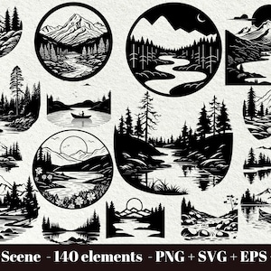 River scene svg / Landscape svg wood / River svg file / Mountain and river svg / Forest scene svg /Instant Download / Commercial use clipart