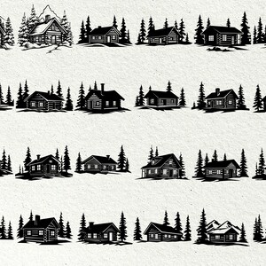 Cabaña de troncos svg, Casa de montaña svg, Casa en el bosque svg, Cabaña rústica svg, Descarga instantánea, Paquete de montaña Svg, Uso comercial imagen 4