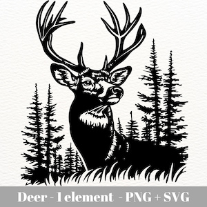 Deer and trees svg / Deer head vector Svg Png File / Deer in the woods  / Forest silhouette svg / Deer in the forest SVG /  Commercial use