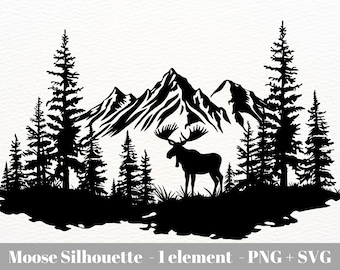 Moose in the woods svg / Moose scene svg / Woodland Scene SVG / Forest animal svg / Forest silhouette svg / Commercial use /Instant Download