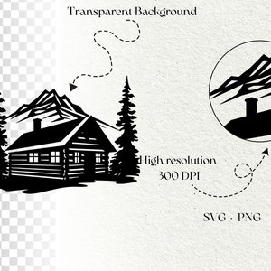 Cabaña de troncos svg, Casa de montaña svg, Casa en el bosque svg, Cabaña rústica svg, Descarga instantánea, Paquete de montaña Svg, Uso comercial imagen 5