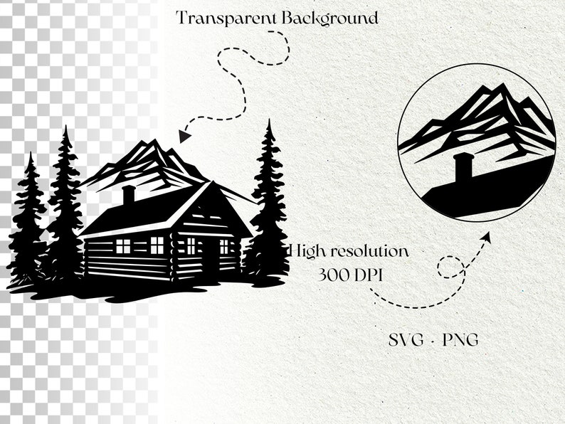 Cabaña de troncos svg, Casa de montaña svg, Casa en el bosque svg, Cabaña rústica svg, Descarga instantánea, Paquete de montaña Svg, Uso comercial imagen 5