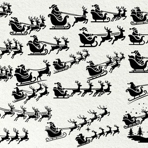 Santa Sleigh and Reindeer Silhouette / Santa Sleigh Svg File ...